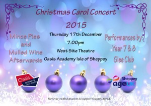 Don't miss Oasis Academy Isle of Sheppey Carol Concert next Thursday, 17 December. FREE tickets available from East and West Reception.