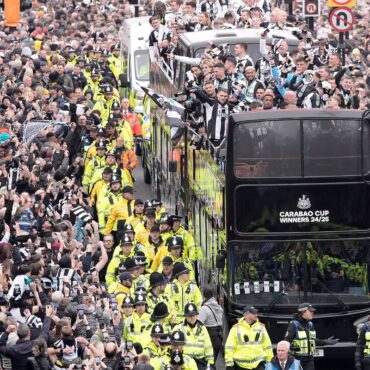 Newcastle United fans line the streets to mark club’s historic cup win