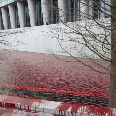 Blood-red dye dumped into US embassy pond in Israel arms sales protest