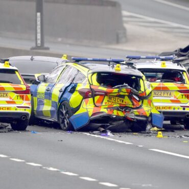 Five-vehicle crash involving four police cars shuts A1