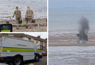 Video shows moment wartime bomb detonated by army on beach