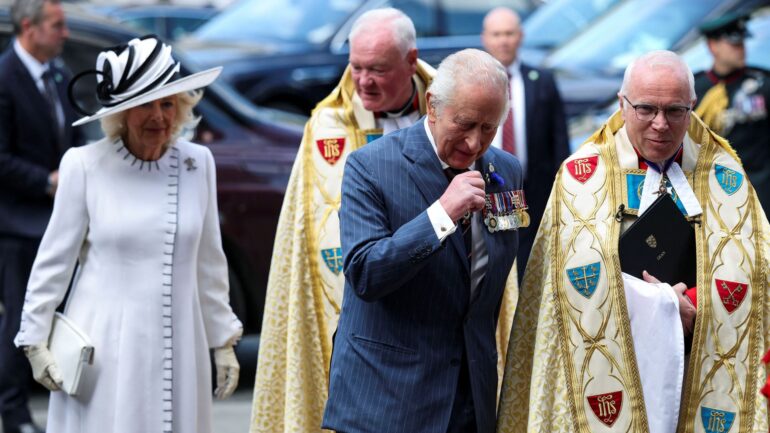 King and Queen attend VE Day service at Westminster Abbey