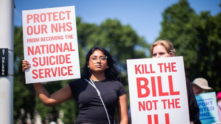 Palpable anger as both sides of assisted dying debate gather in Parliament Square