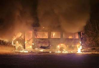 Footage shows stolen primary school minibus engulfed in flames