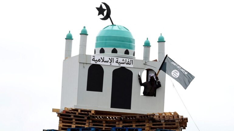 Mosque replica on bonfire condemned as act of ‘vile’ racial hatred