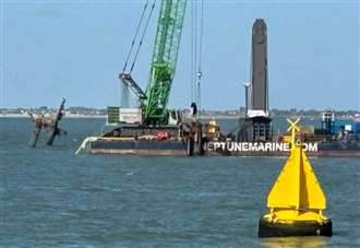 First iconic mast of sunken bomb ship removed