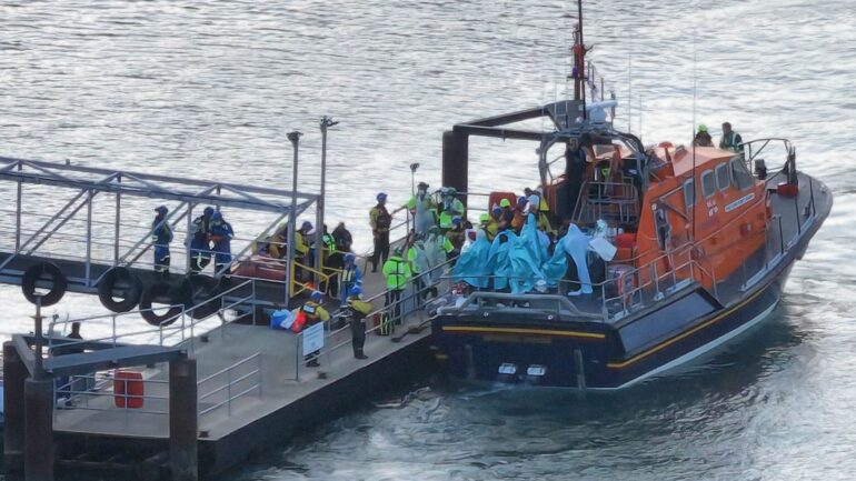 140 migrants in one small boat intercepted in English Channel, Sky News understands