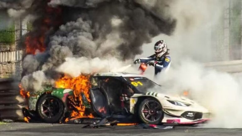 Race driver thanks rival for saving his life by pulling him from burning car
