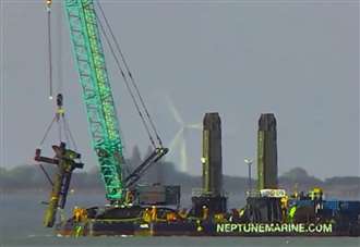 End of an era as final mast of iconic sunken bomb ship off Kent coast removed